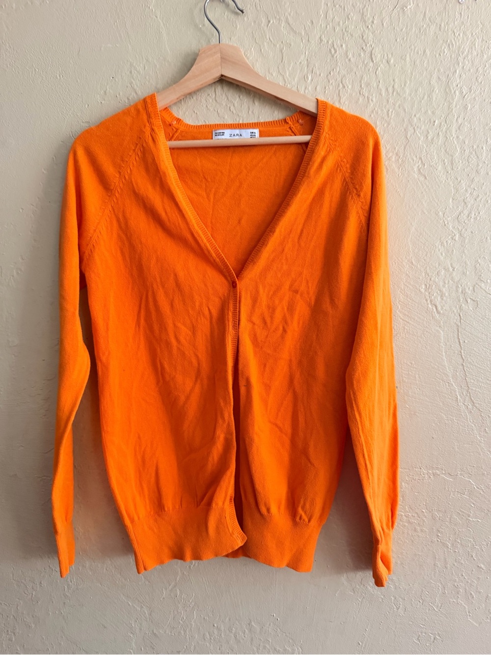 Zara Women's Bright Orange V-Neck Cardigan